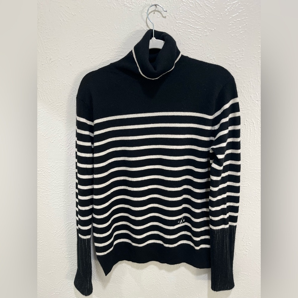 La Ligne Black Beige Cashmere Blend Turtleneck Top Sweater Size Medium